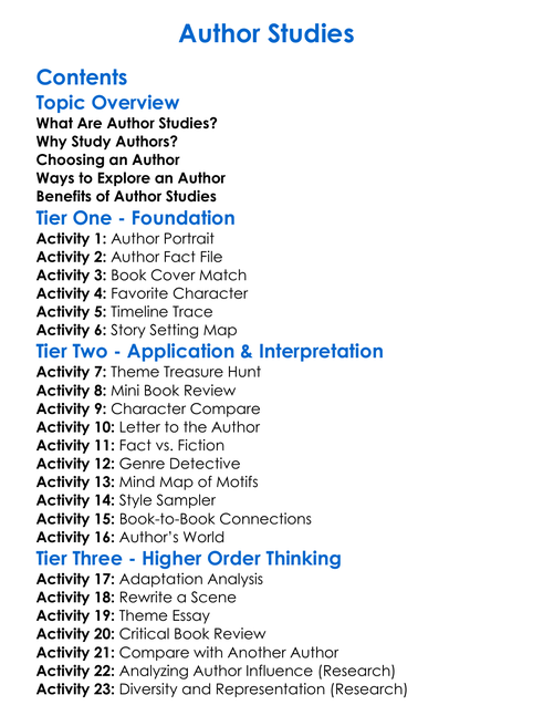 Author Studies Worksheet Activity Booklet