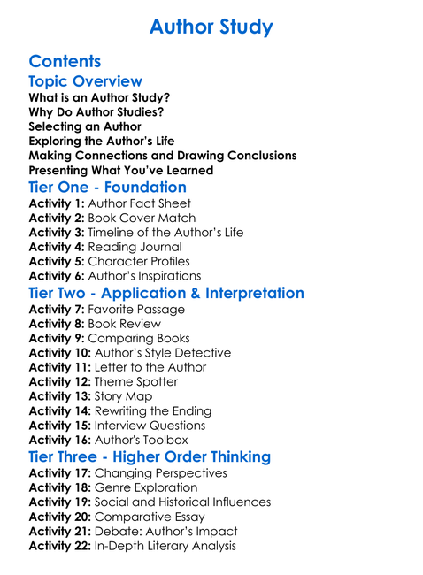 Author Study Worksheet Activity Booklet