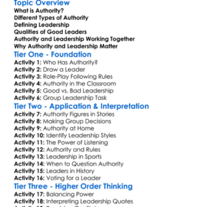 Authority And Leadership Worksheet Activity Booklet