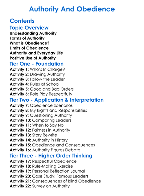Authority And Obedience Worksheet Activity Booklet