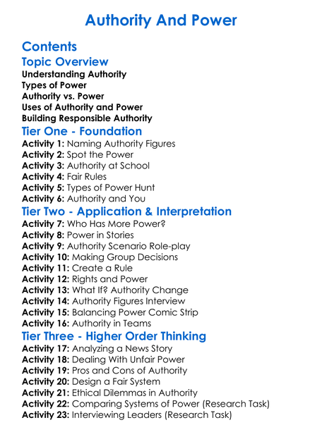 Authority And Power Worksheet Activity Booklet