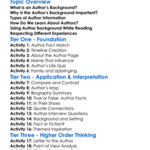 Authors Background Worksheet Activity Booklet