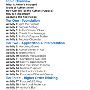 Authors Purpose And Intent Worksheet Activity Booklet