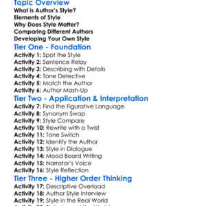 Authors Style Worksheet Activity Booklet