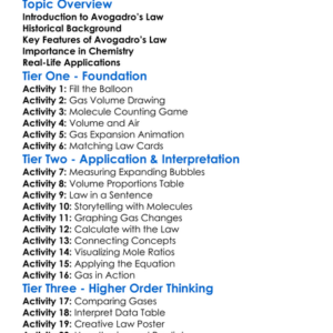 Avogadros Law Worksheet Activity Booklet