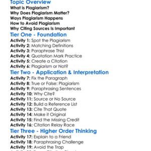Avoiding Plagiarism Worksheet Activity Booklet