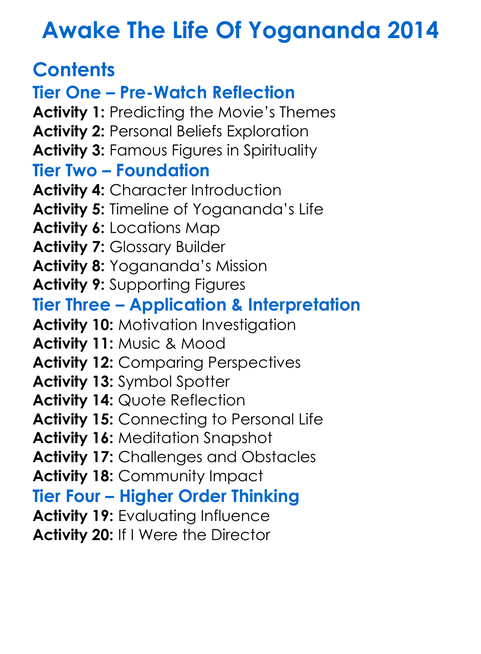 Awake The Life Of Yogananda 2014 Worksheet Activity Booklet
