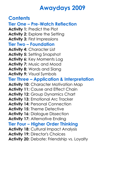 Awaydays 2009 Worksheet Activity Booklet