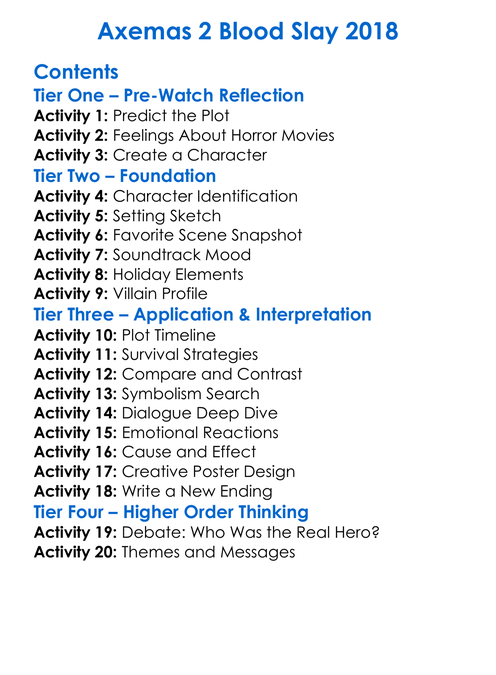 Axemas 2 Blood Slay 2018 Worksheet Activity Booklet