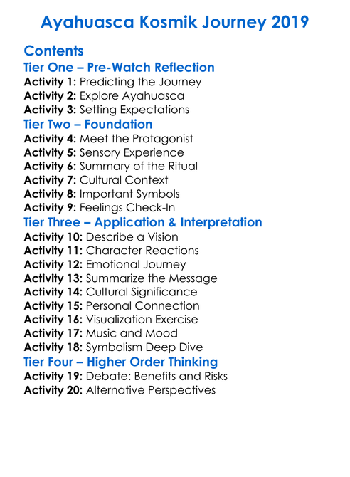 Ayahuasca Kosmik Journey 2019 Worksheet Activity Booklet