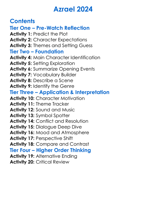 Azrael 2024 Worksheet Activity Booklet