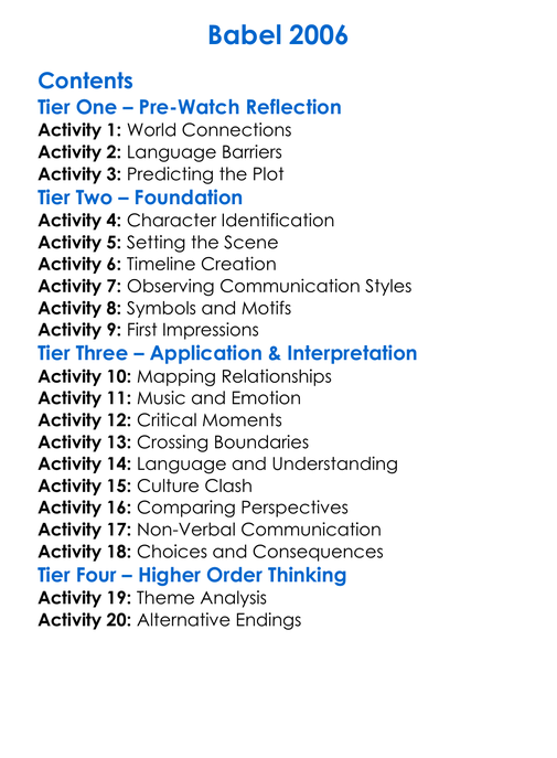 Babel 2006 Worksheet Activity Booklet
