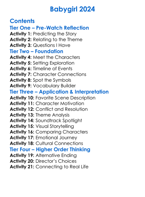 Babygirl 2024 Worksheet Activity Booklet