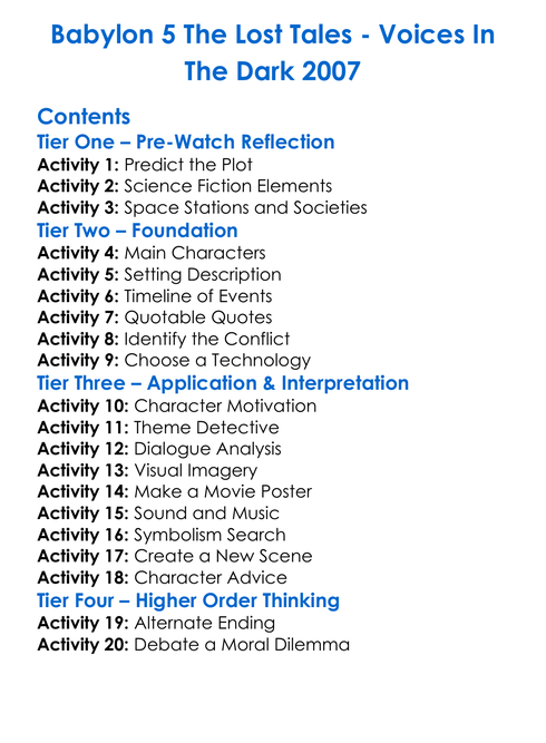 Babylon 5 The Lost Tales Worksheet Activity Booklet