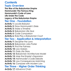 Babylonian Empire And Hammurabis Code Worksheet Activity Booklet