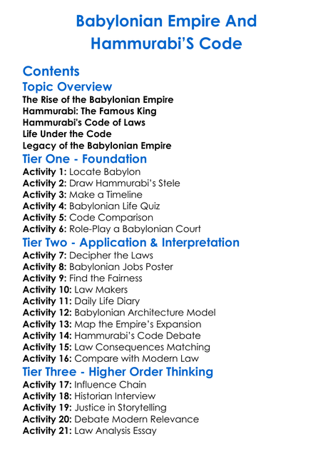 Babylonian Empire And Hammurabis Code Worksheet Activity Booklet