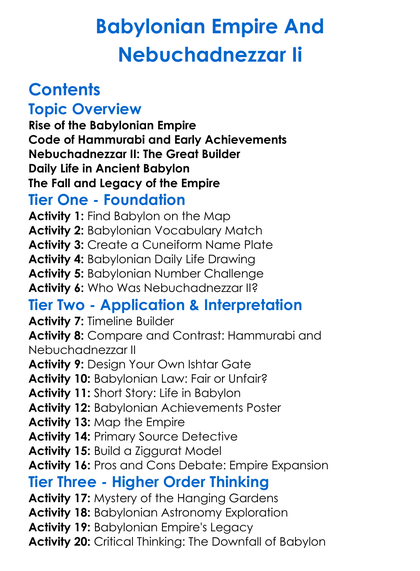 Babylonian Empire And Nebuchadnezzar Ii Worksheet Activity Booklet