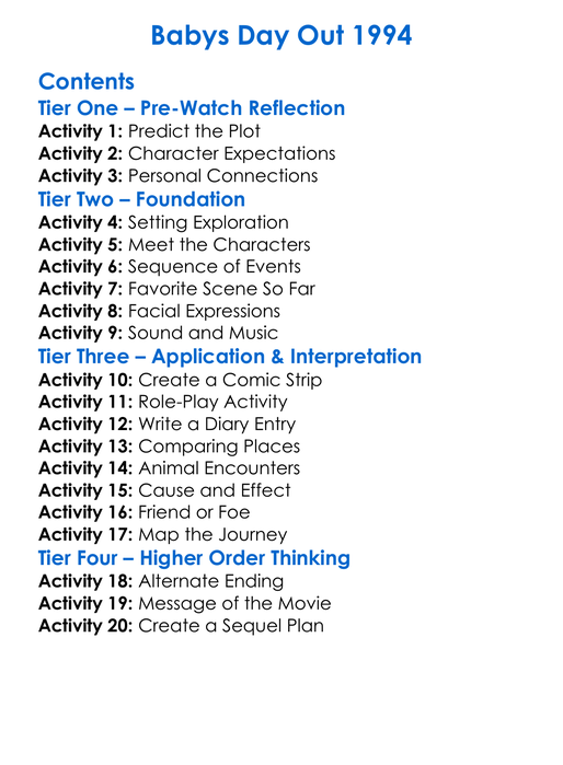 Babys Day Out 1994 Worksheet Activity Booklet