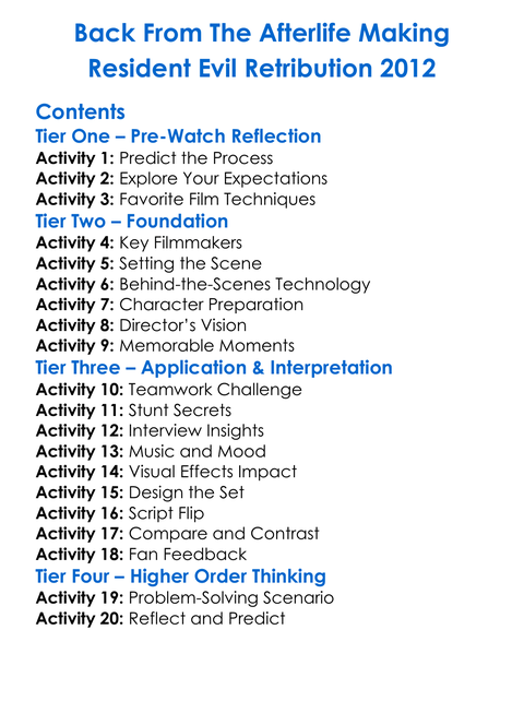 Back From The Afterlife Making Resident Evil Retribution 2012 Worksheet Activity Booklet