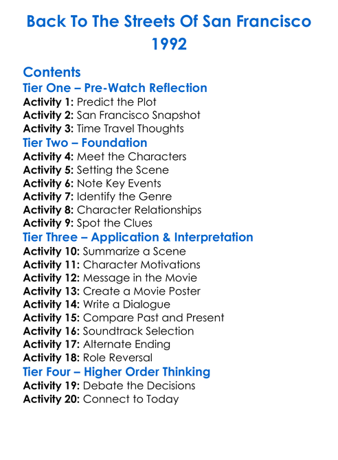 Back To The Streets Of San Francisco 1992 Worksheet Activity Booklet