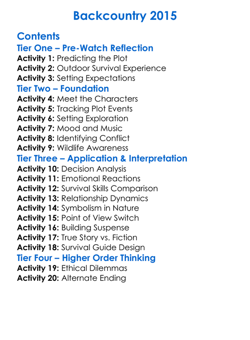 Backcountry 2015 Worksheet Activity Booklet