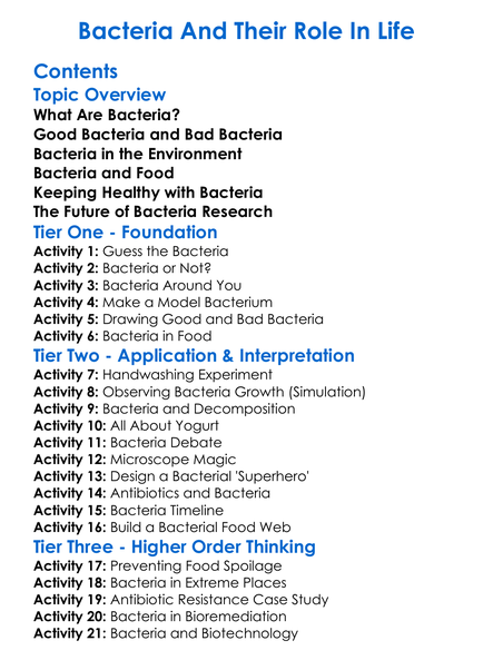 Bacteria And Their Role In Life Worksheet Activity Booklet