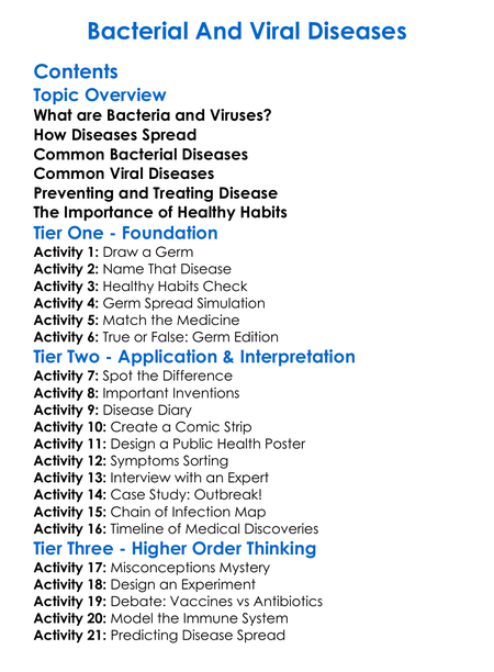 Bacterial And Viral Diseases Worksheet Activity Booklet