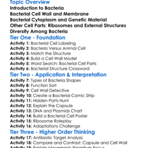 Bacterial Cell Structure Worksheet Activity Booklet