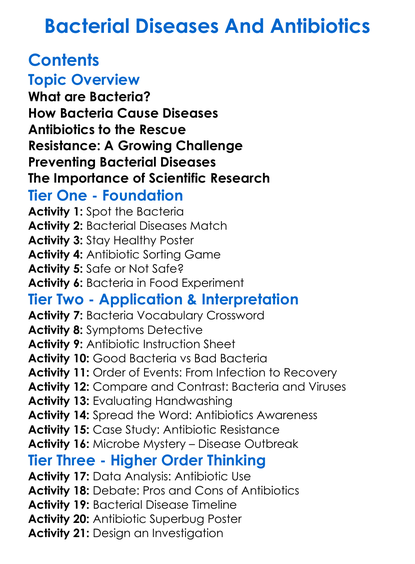 Bacterial Diseases And Antibiotics Worksheet Activity Booklet