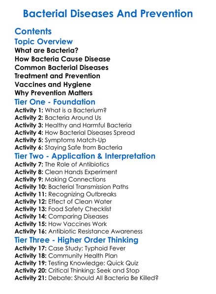 Bacterial Diseases And Prevention Worksheet Activity Booklet