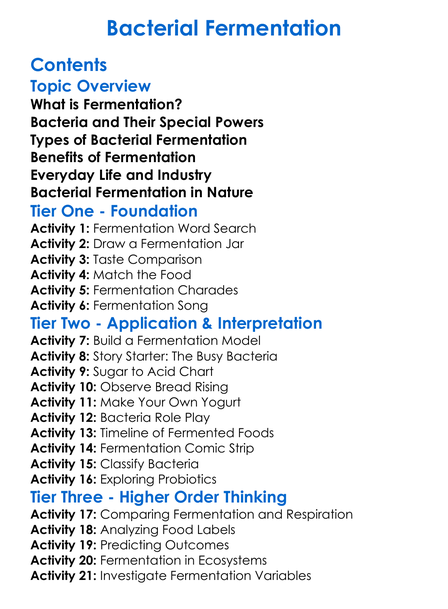 Bacterial Fermentation Worksheet Activity Booklet