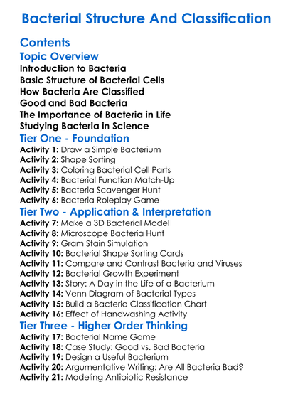 Bacterial Structure And Classification Worksheet Activity Booklet