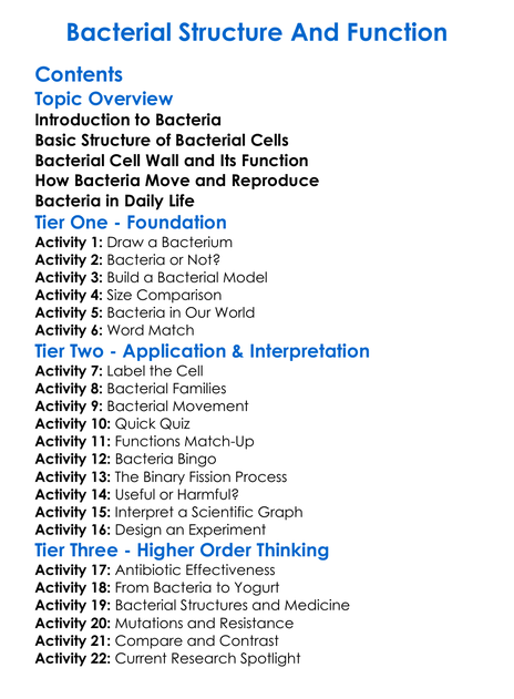 Bacterial Structure And Function Worksheet Activity Booklet