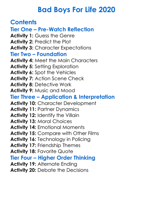Bad Boys For Life 2020 Worksheet Activity Booklet