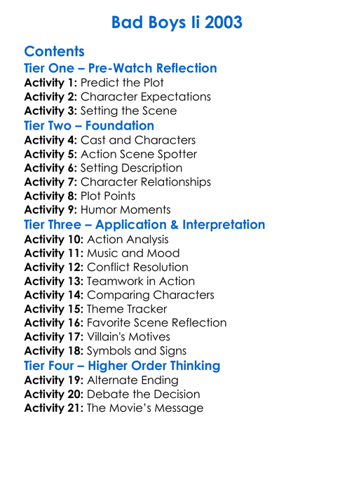 Bad Boys Ii 2003 Worksheet Activity Booklet