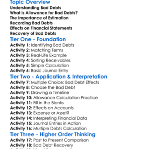 Bad Debts And Allowance Worksheet Activity Booklet