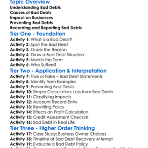 Bad Debts Worksheet Activity Booklet