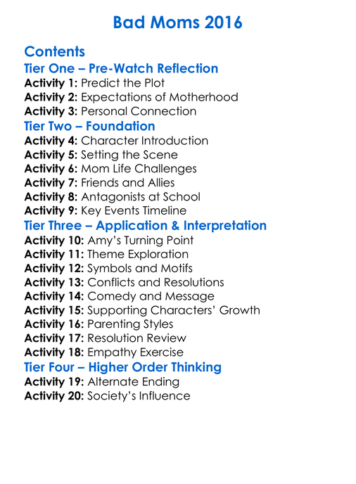 Bad Moms 2016 Worksheet Activity Booklet