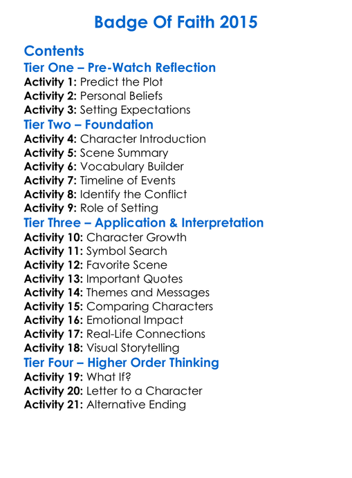 Badge Of Faith 2015 Worksheet Activity Booklet