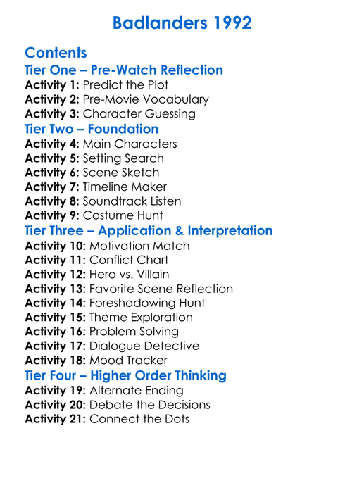 Badlanders 1992 Worksheet Activity Booklet