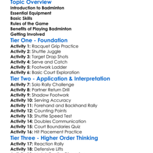 Badminton Basics Worksheet Activity Booklet