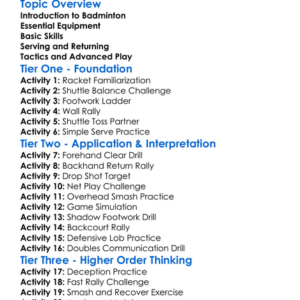 Badminton Skills Worksheet Activity Booklet