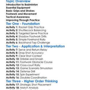 Badminton Techniques Worksheet Activity Booklet