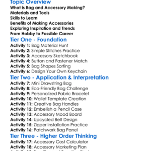 Bag And Accessory Making Worksheet Activity Booklet