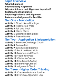 Balance And Alignment Worksheet Activity Booklet