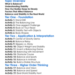 Balance And Stability Worksheet Activity Booklet