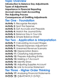 Balance Day Adjustments Worksheet Activity Booklet