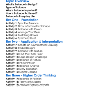 Balance In Design Worksheet Activity Booklet