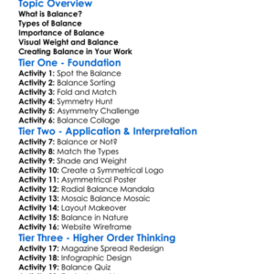 Balance In Layout Worksheet Activity Booklet