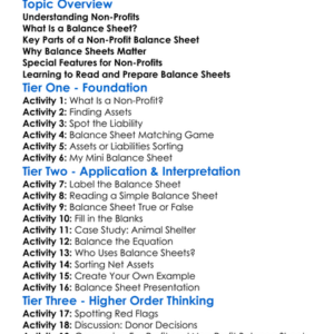 Balance Sheet For Non-Profits Worksheet Activity Booklet